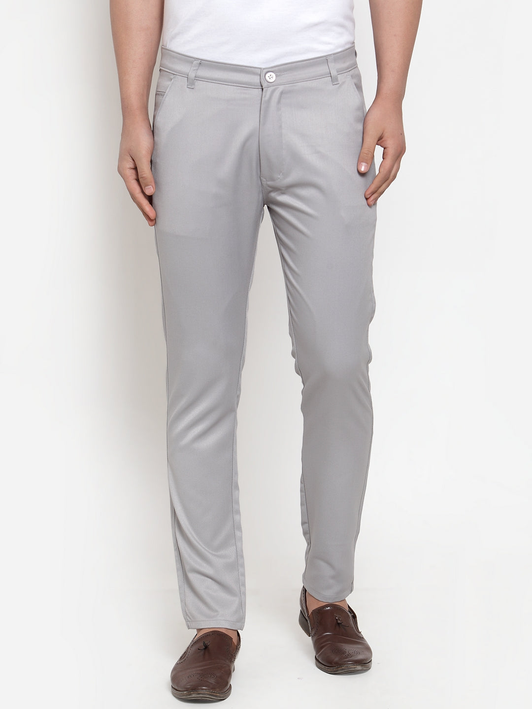 Jainish Men's Grey Solid Formal Trousers ( FGP 253Light-Grey ) | Grocsy