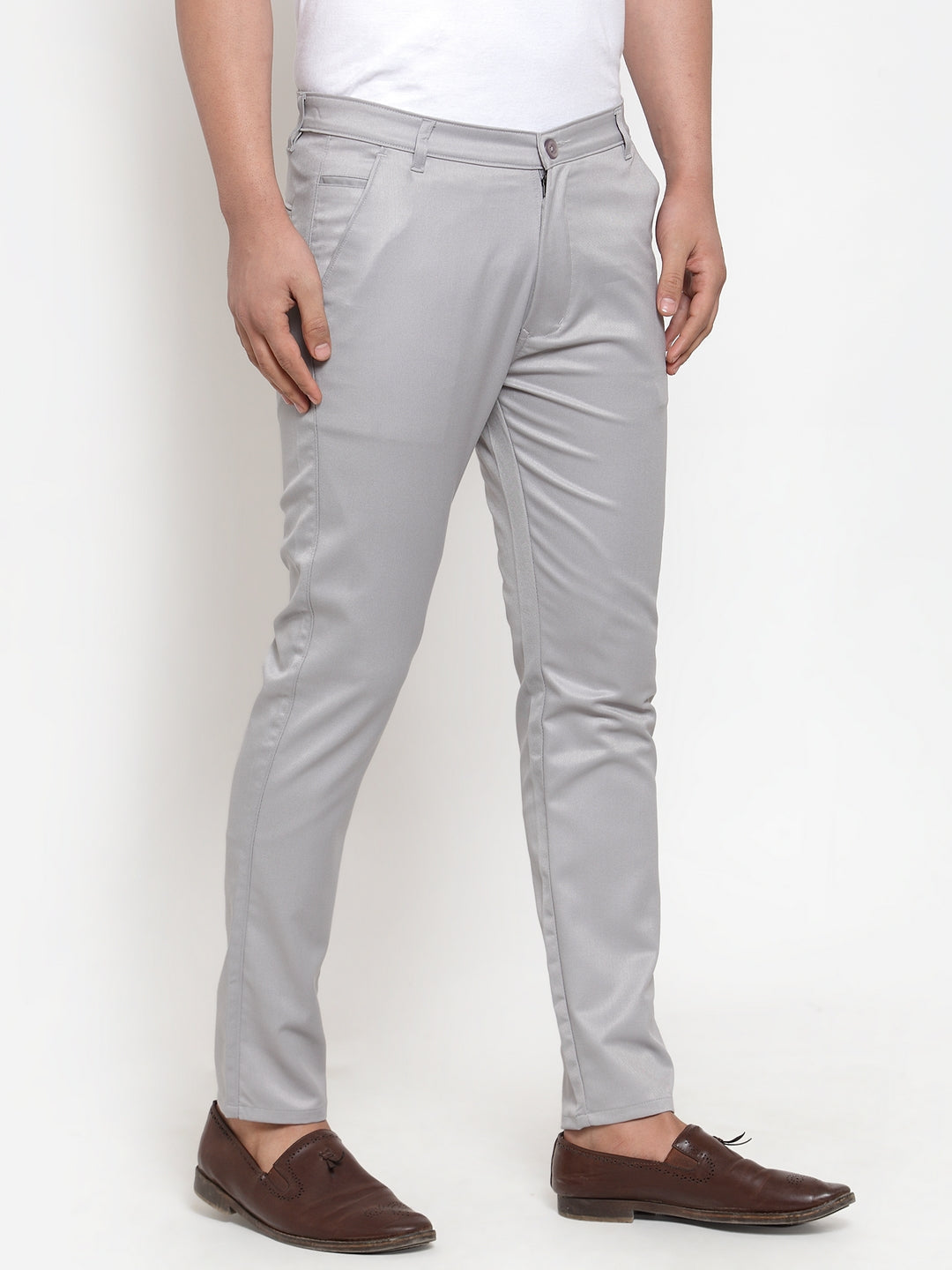 Jainish Men's Grey Solid Formal Trousers ( FGP 253Light-Grey ) | Grocsy