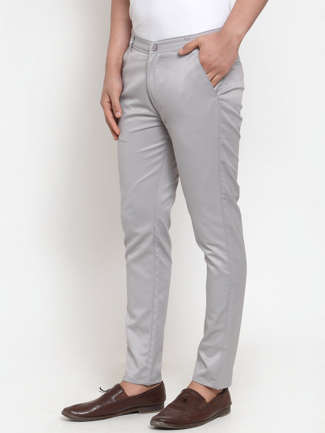Jainish Men's Grey Solid Formal Trousers ( FGP 253Light-Grey ) | Grocsy