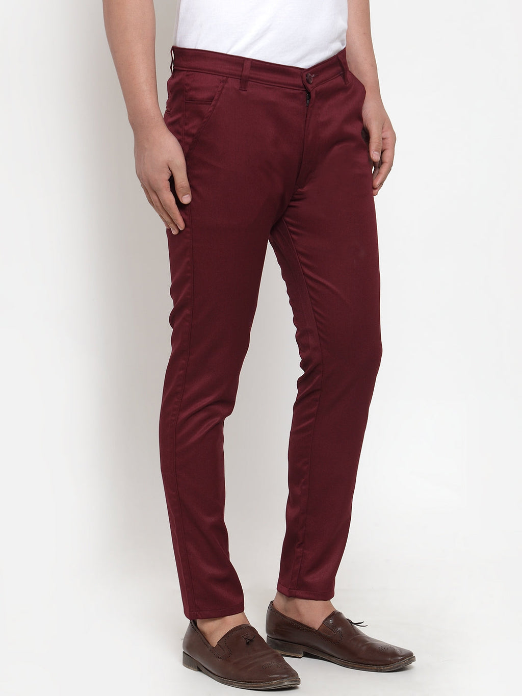Jainish Men's Maroon Solid Formal Trousers ( FGP 253Maroon ) | Grocsy
