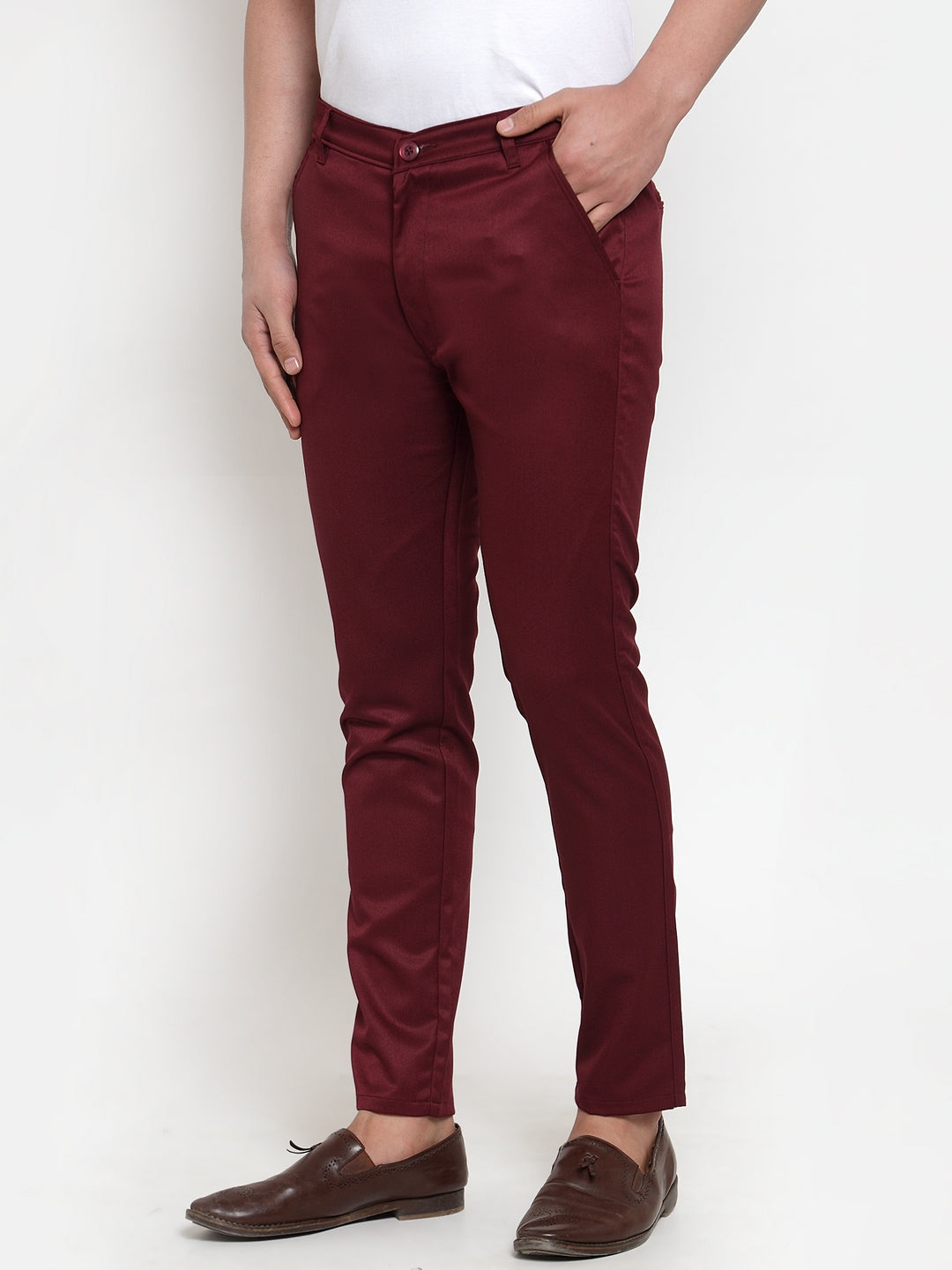 Jainish Men's Maroon Solid Formal Trousers ( FGP 253Maroon ) | Grocsy