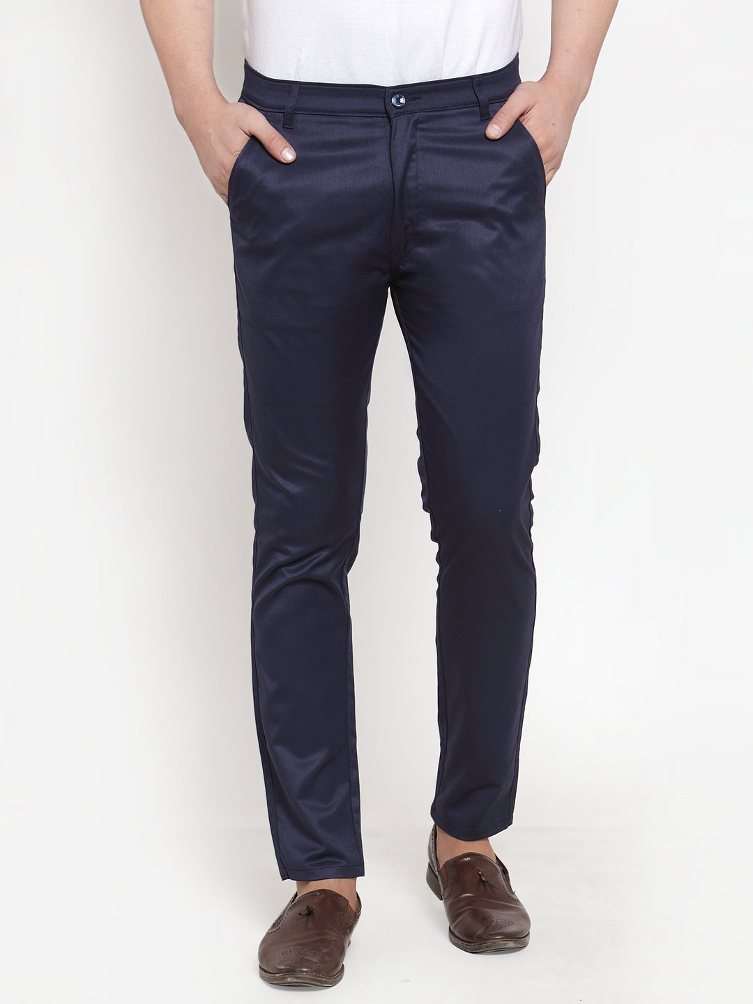 Jainish Men's Navy Solid Formal Trousers ( FGP 253Navy ) | Grocsy