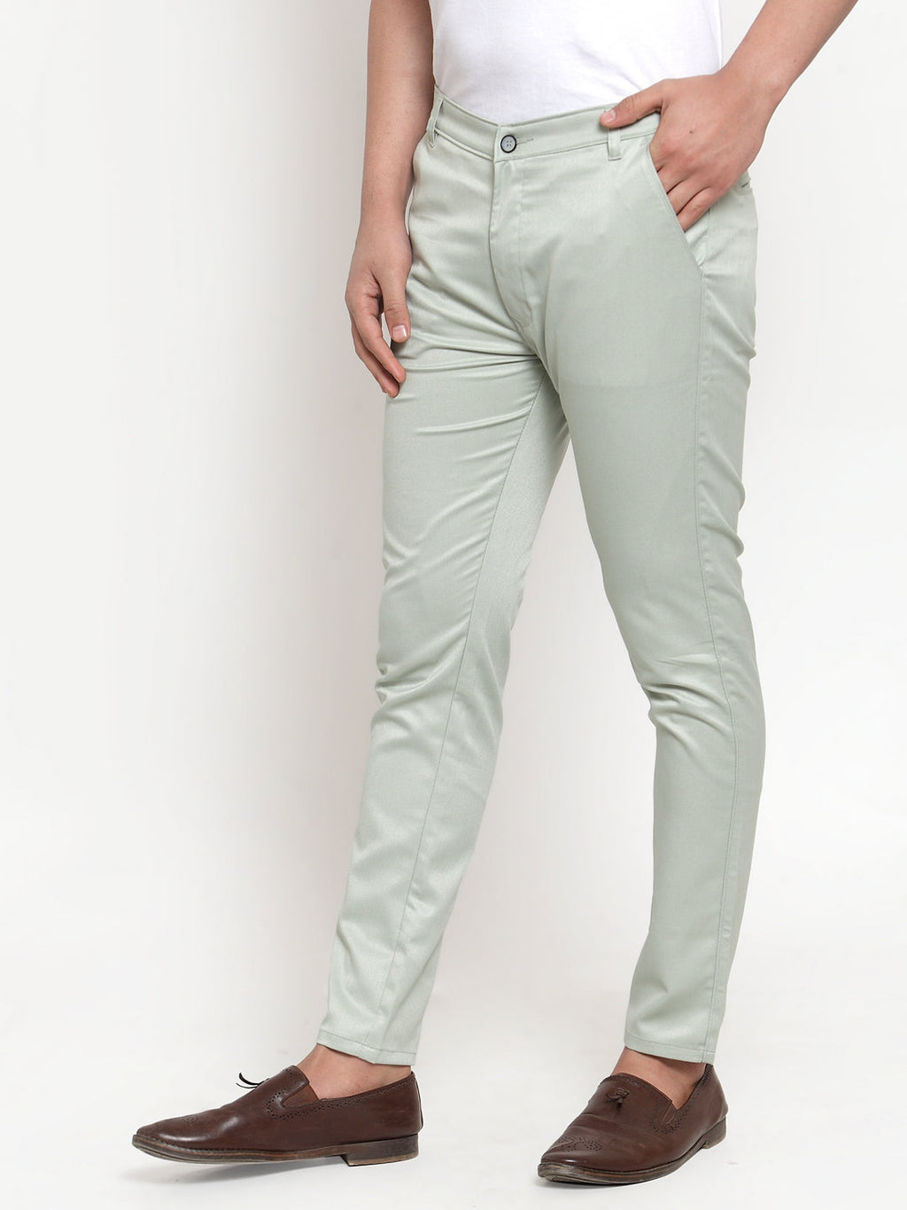 Jainish Men's Green Solid Formal Trousers ( FGP 253Pista ) | Grocsy