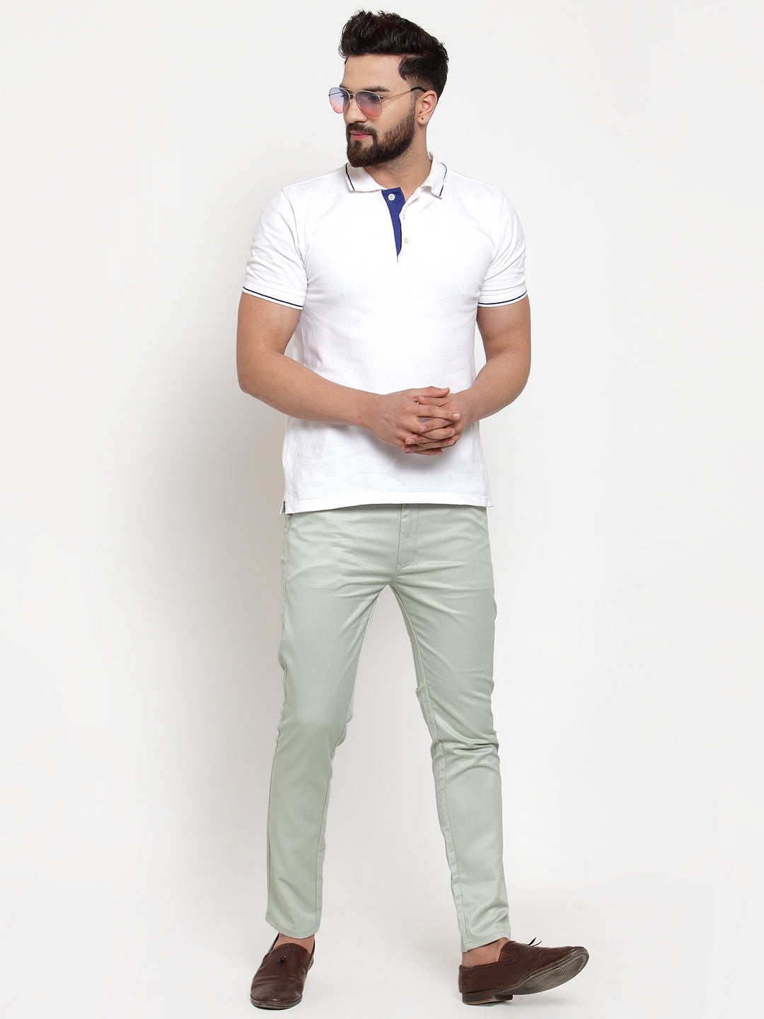 Jainish Men's Green Solid Formal Trousers ( FGP 253Pista ) | Grocsy