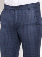 Jainish Men's Navy Cotton Checked Formal Trousers ( GP 259Navy-Blue ) | Grocsy