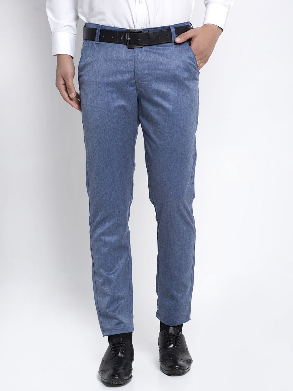 Jainish Men's Blue Cotton Solid Formal Trousers ( FGP 265Indigo ) | Grocsy