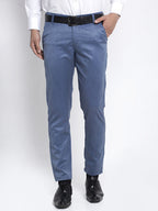 Jainish Men's Blue Cotton Solid Formal Trousers ( FGP 265Indigo ) | Grocsy