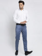 Jainish Men's Blue Cotton Solid Formal Trousers ( FGP 265Indigo ) | Grocsy