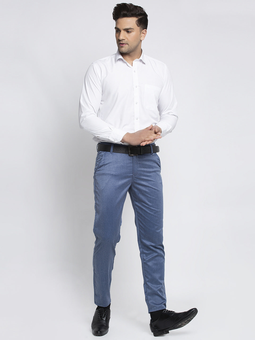 Jainish Men's Blue Cotton Solid Formal Trousers ( FGP 265Indigo ) | Grocsy