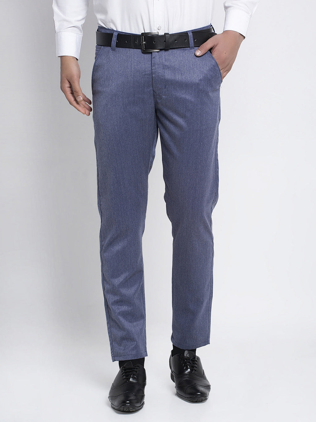 Jainish Men's Blue Cotton Solid Formal Trousers ( FGP 265Navy ) | Grocsy