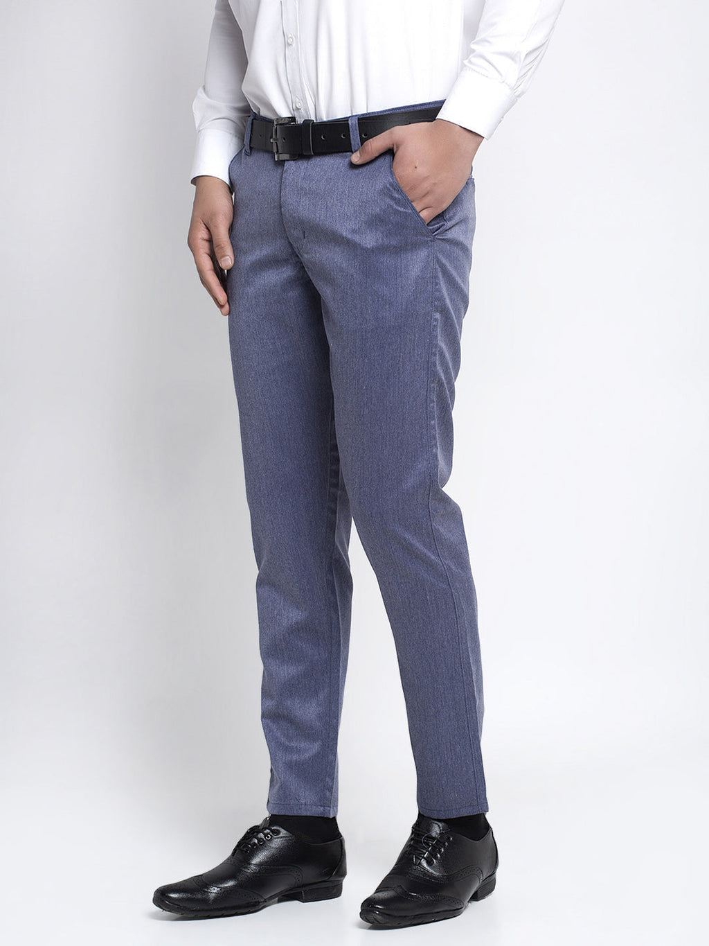 Jainish Men's Blue Cotton Solid Formal Trousers ( FGP 265Navy ) | Grocsy