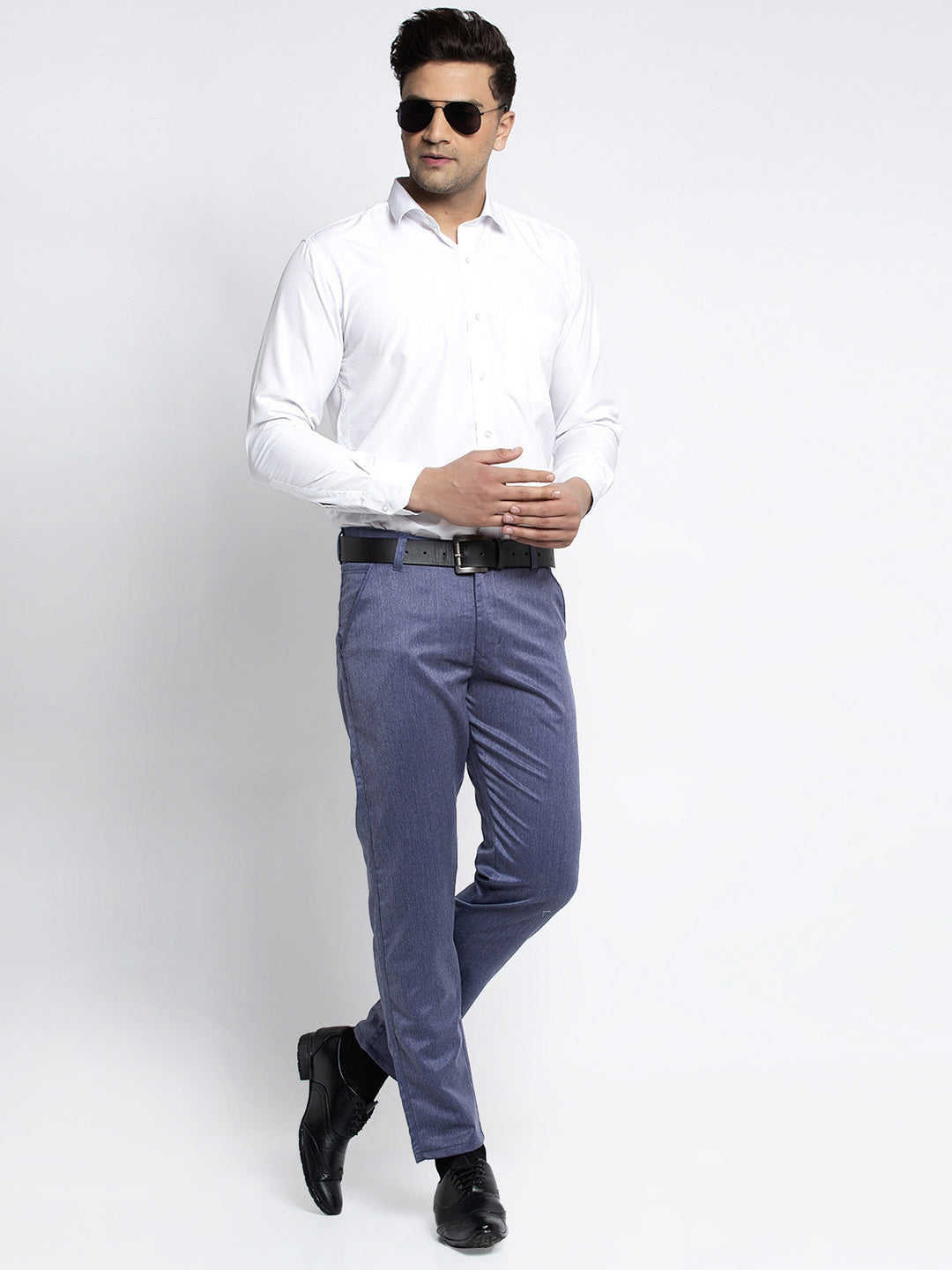 Jainish Men's Blue Cotton Solid Formal Trousers ( FGP 265Navy ) | Grocsy