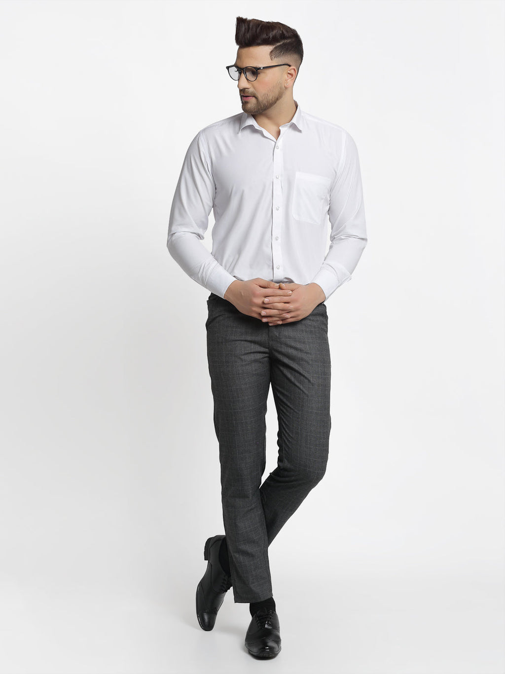 Jainish Men's Charcoal Checked Formal Trousers ( FGP 266Charcoal ) | Grocsy