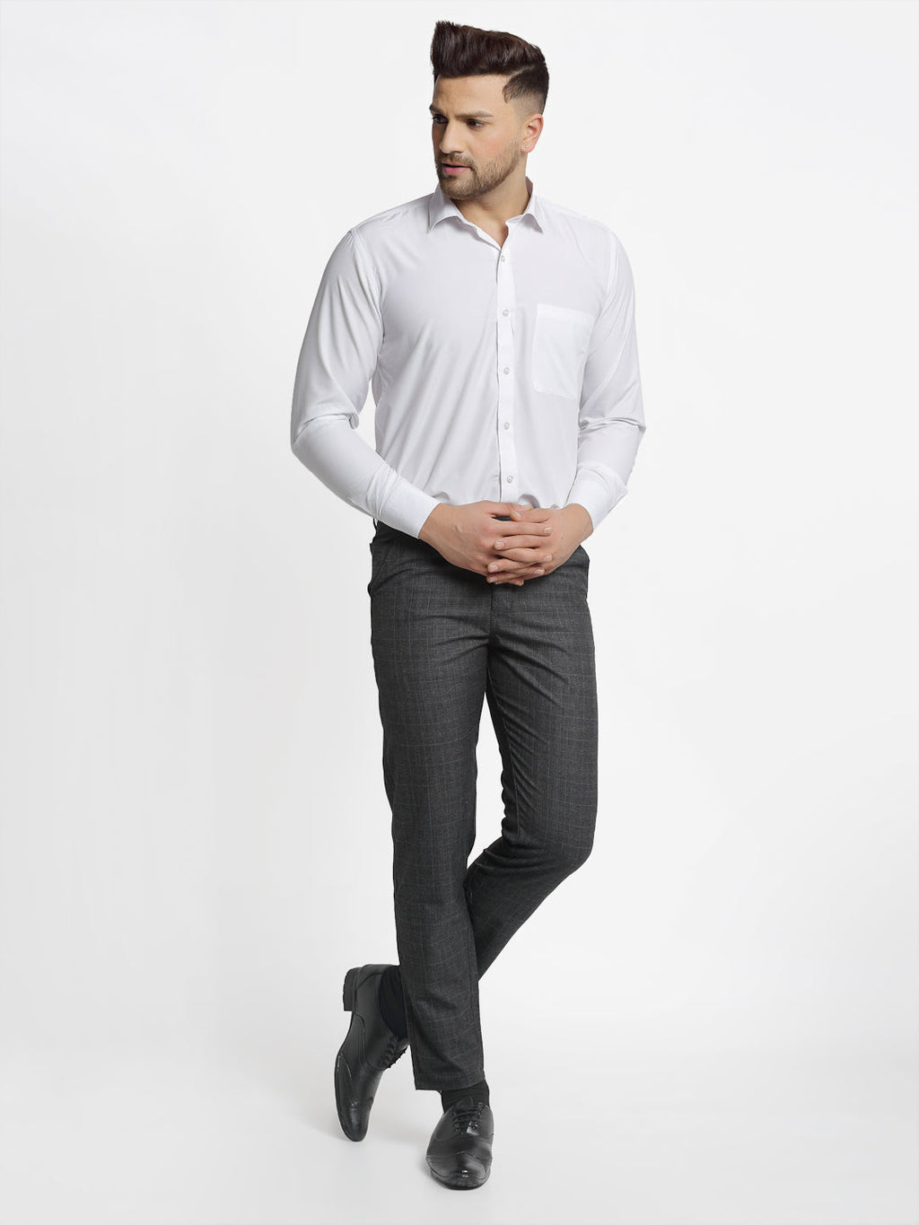 Jainish Men's Charcoal Checked Formal Trousers ( FGP 266Charcoal ) | Grocsy