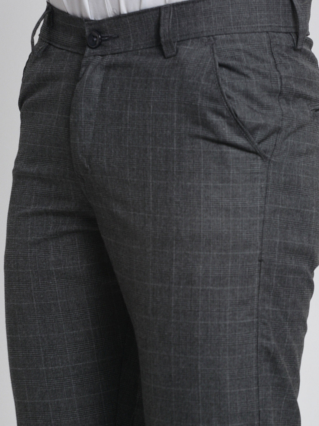 Jainish Men's Charcoal Checked Formal Trousers ( FGP 266Charcoal ) | Grocsy