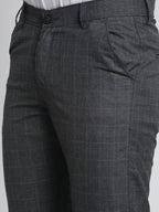 Jainish Men's Charcoal Checked Formal Trousers ( FGP 266Charcoal ) | Grocsy