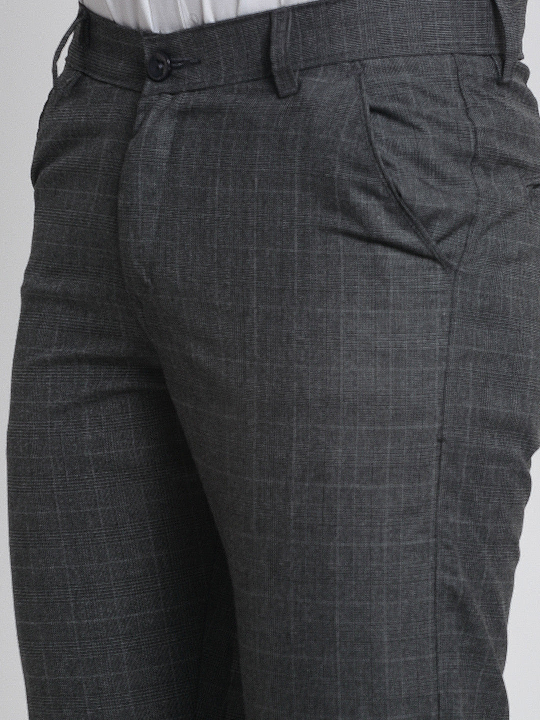 Jainish Men's Charcoal Checked Formal Trousers ( FGP 266Charcoal ) | Grocsy