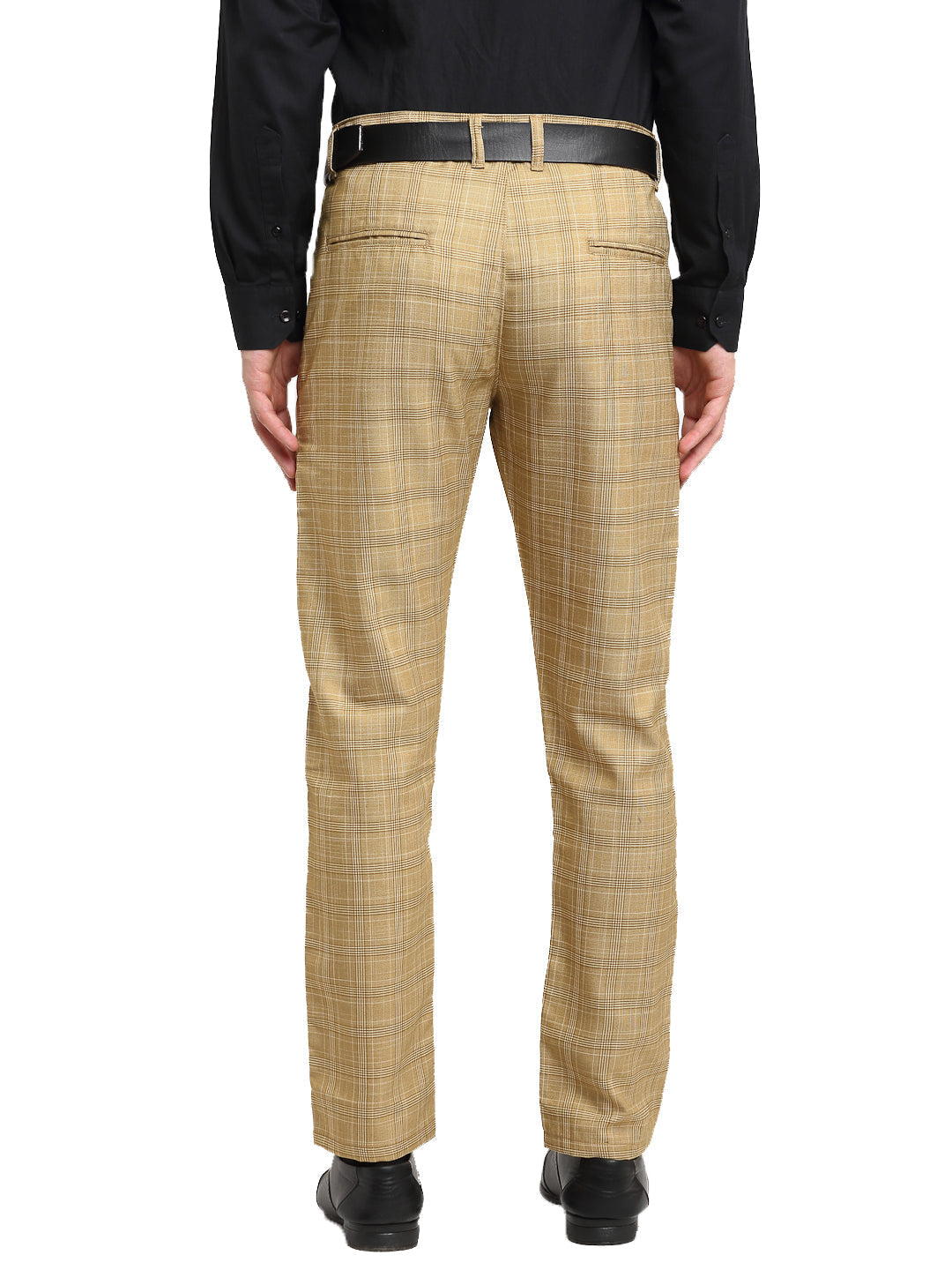 Jainish Men's Beige Cotton Checked Formal Trousers ( FGP 267Beige ) | Grocsy