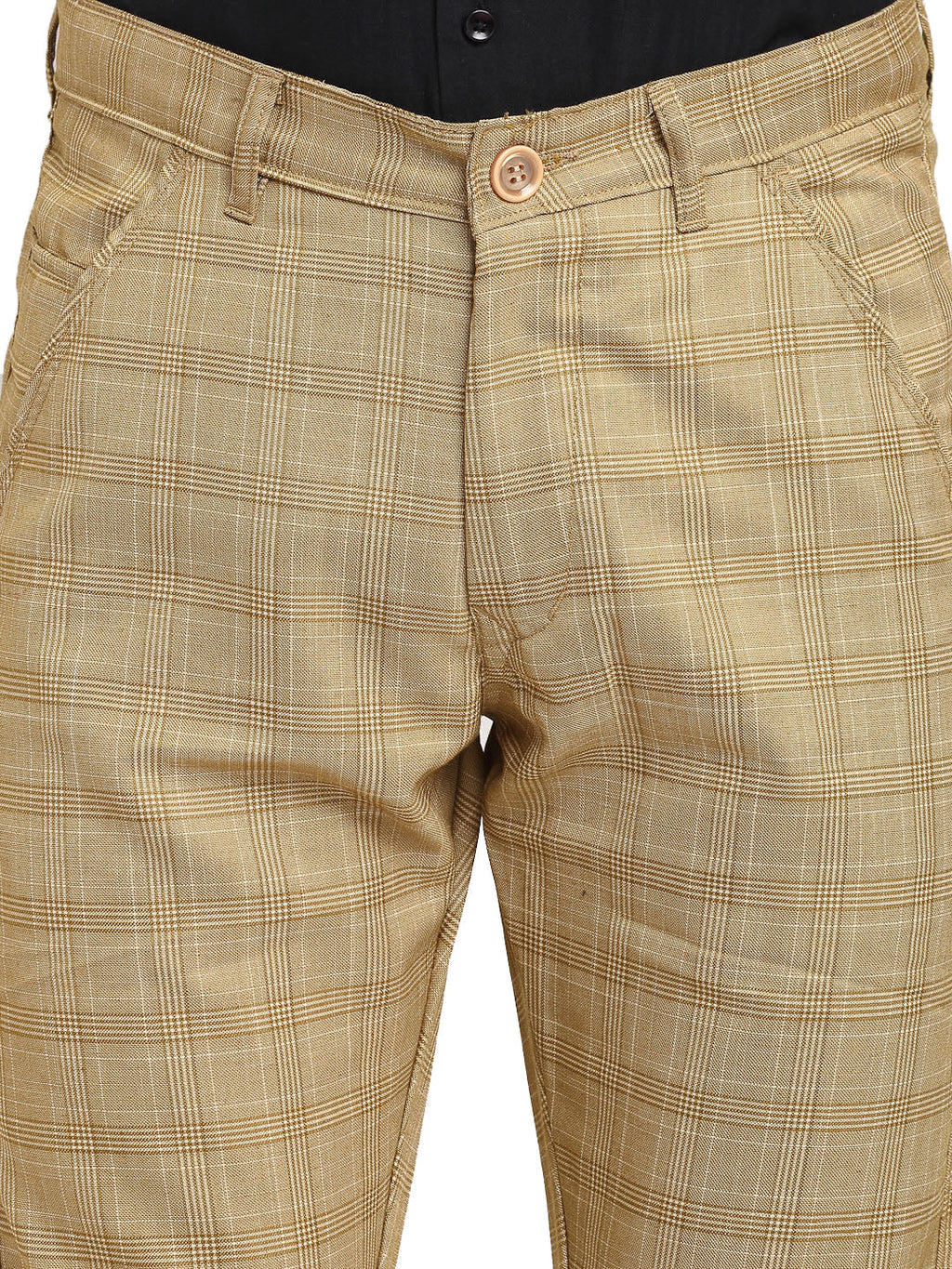 Jainish Men's Beige Cotton Checked Formal Trousers ( FGP 267Beige ) | Grocsy