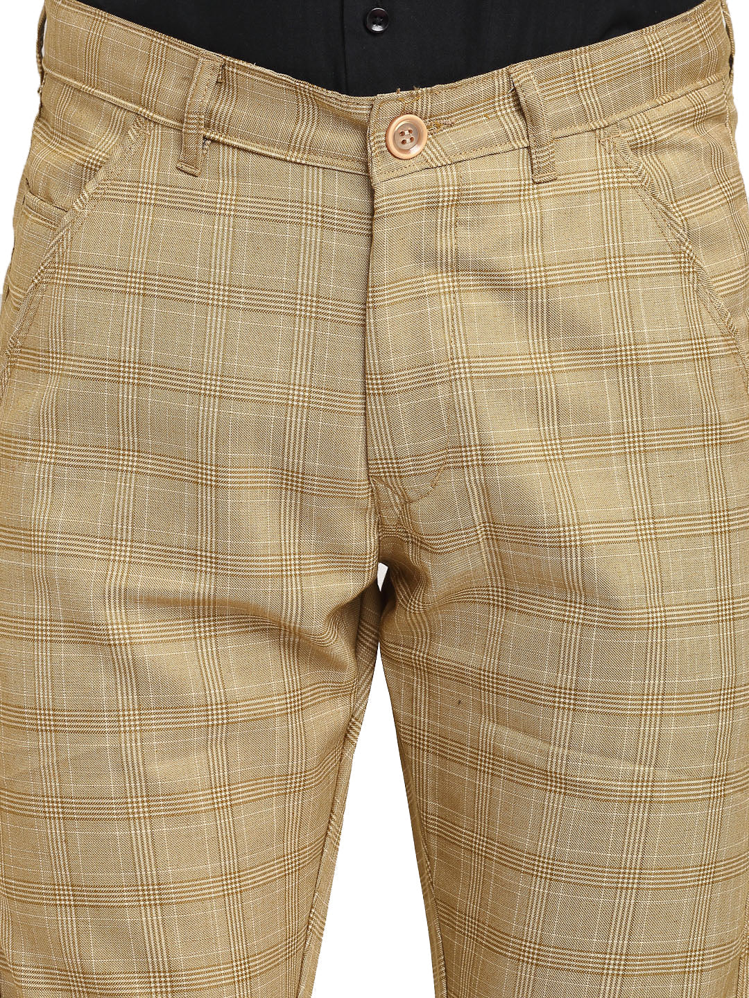 Jainish Men's Beige Cotton Checked Formal Trousers ( FGP 267Beige ) | Grocsy