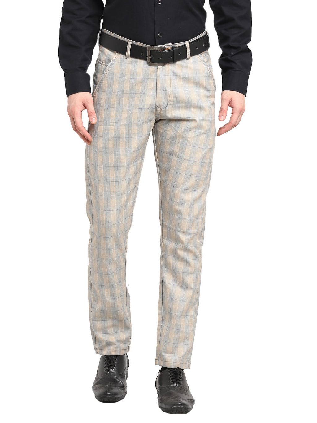 Jainish Men's Blue Cotton Checked Formal Trousers ( FGP 267Blue ) | Grocsy