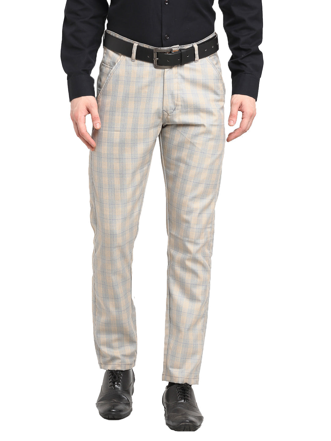 Jainish Men's Blue Cotton Checked Formal Trousers ( FGP 267Blue ) | Grocsy