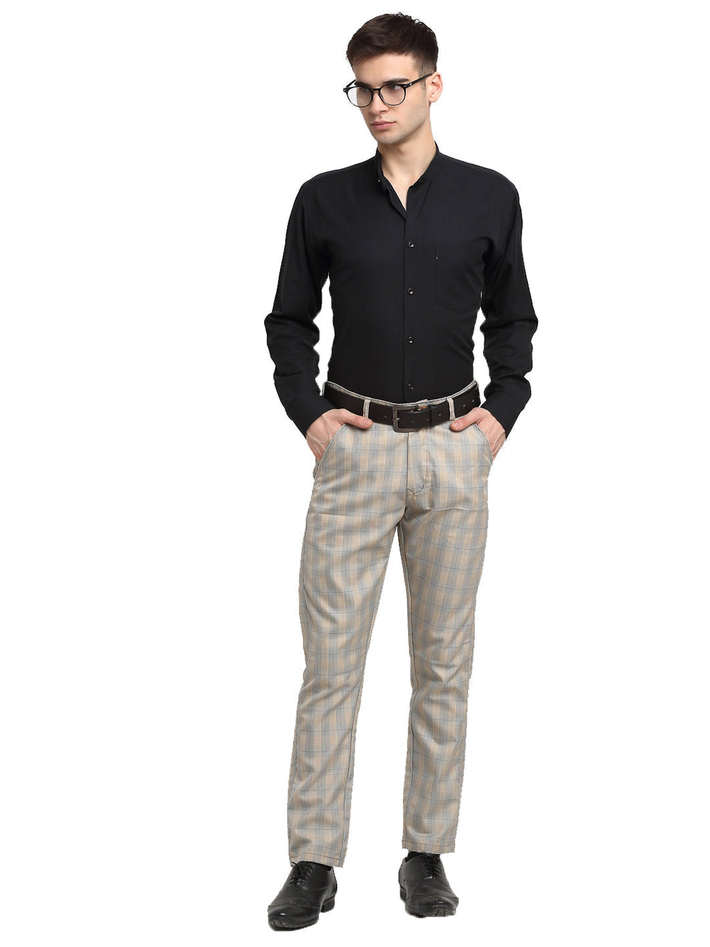 Jainish Men's Blue Cotton Checked Formal Trousers ( FGP 267Blue ) | Grocsy
