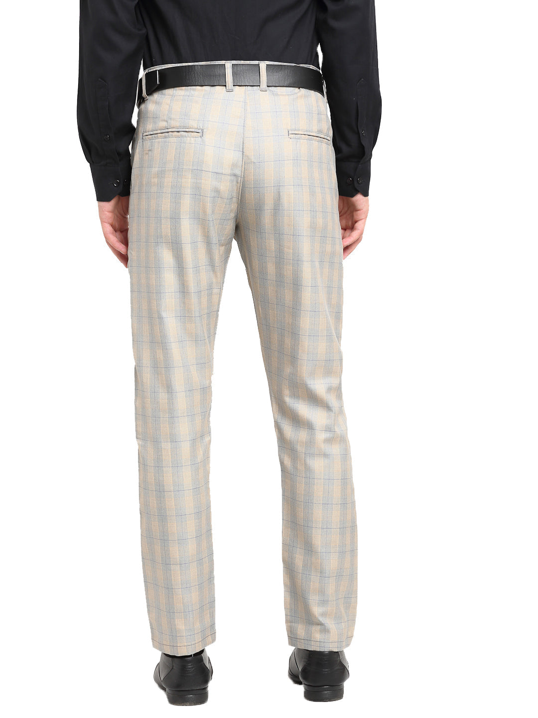 Jainish Men's Blue Cotton Checked Formal Trousers ( FGP 267Blue ) | Grocsy