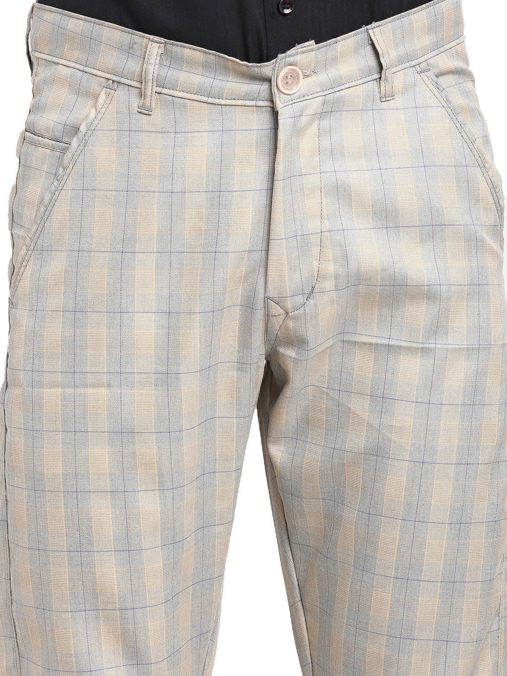 Jainish Men's Blue Cotton Checked Formal Trousers ( FGP 267Blue ) | Grocsy