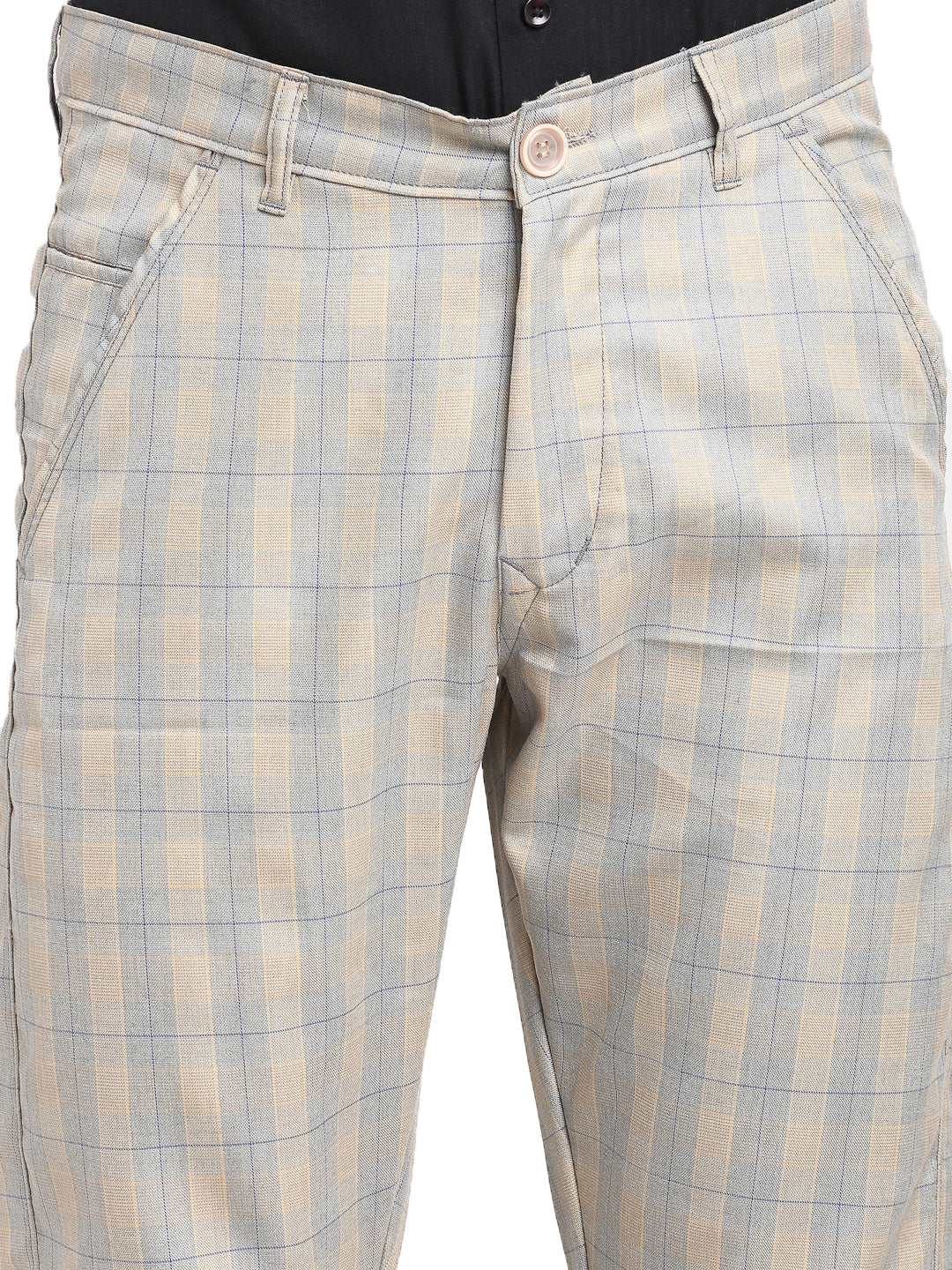 Jainish Men's Blue Cotton Checked Formal Trousers ( FGP 267Blue ) | Grocsy