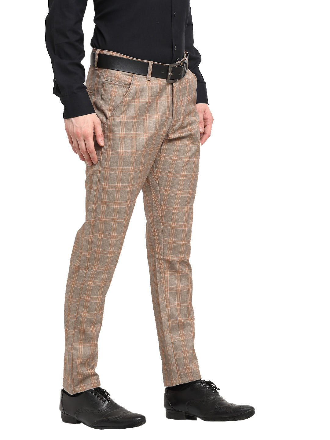 Jainish Men's Brown Cotton Checked Formal Trousers ( FGP 267Brown ) | Grocsy