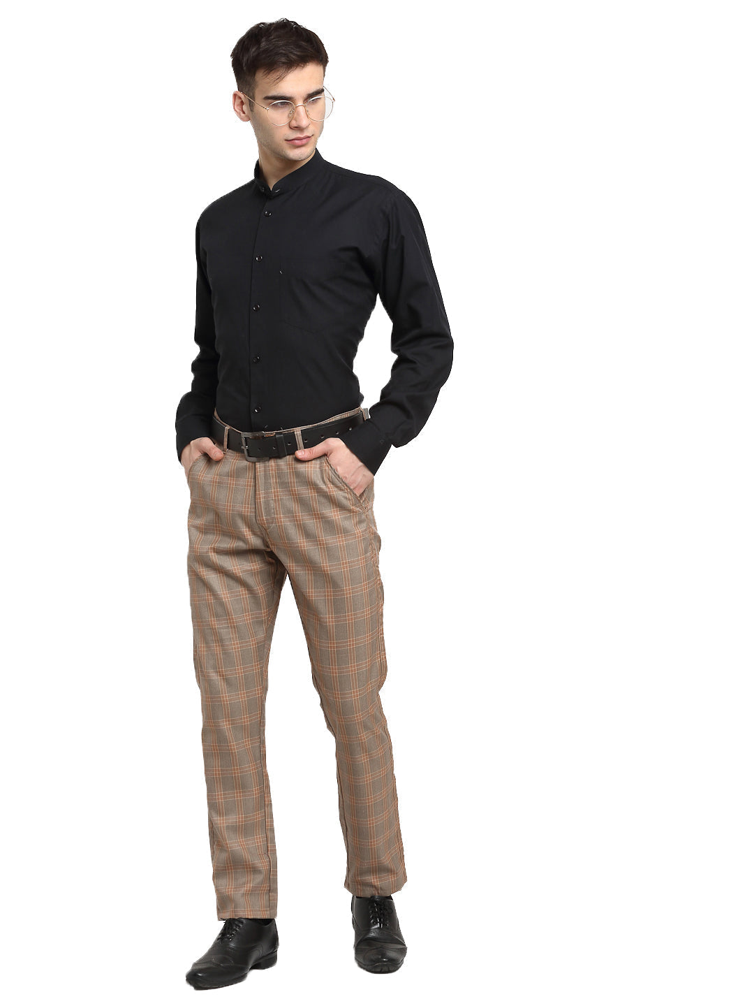 Jainish Men's Brown Cotton Checked Formal Trousers ( FGP 267Brown ) | Grocsy