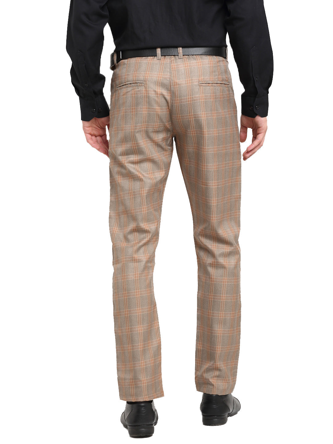 Jainish Men's Brown Cotton Checked Formal Trousers ( FGP 267Brown ) | Grocsy
