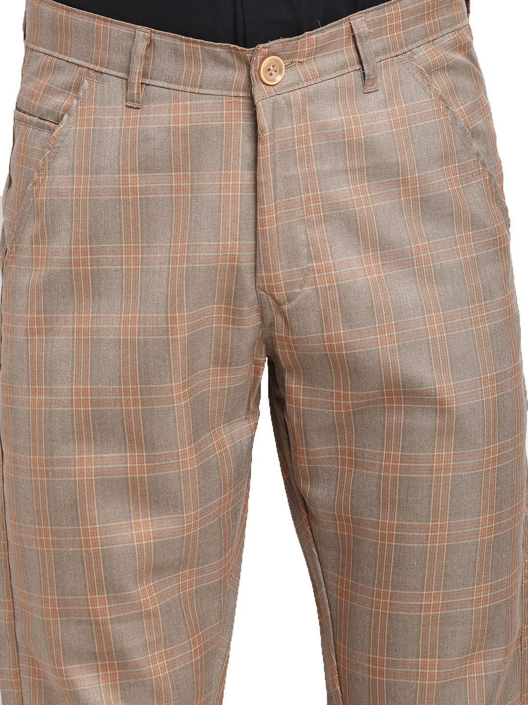 Jainish Men's Brown Cotton Checked Formal Trousers ( FGP 267Brown ) | Grocsy