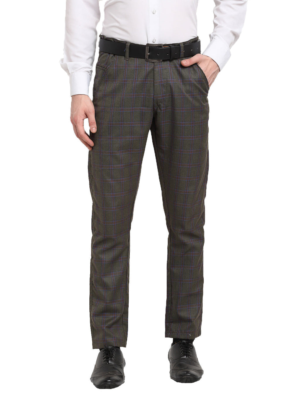 Jainish Men's Black Cotton Checked Formal Trousers ( FGP 267Charcoal ) | Grocsy