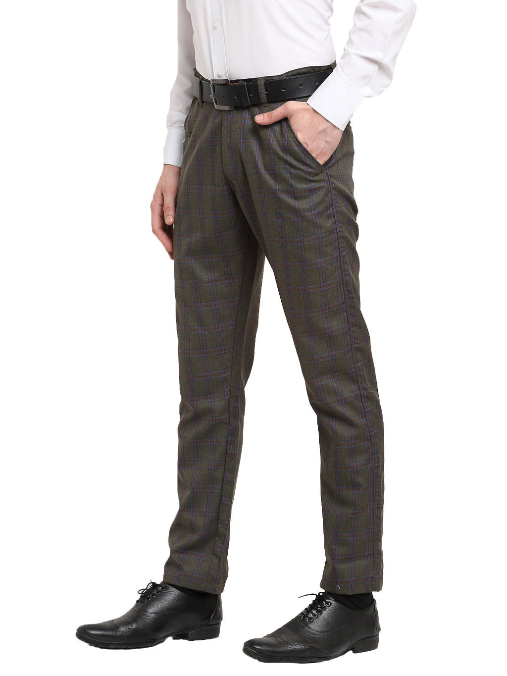 Jainish Men's Black Cotton Checked Formal Trousers ( FGP 267Charcoal ) | Grocsy