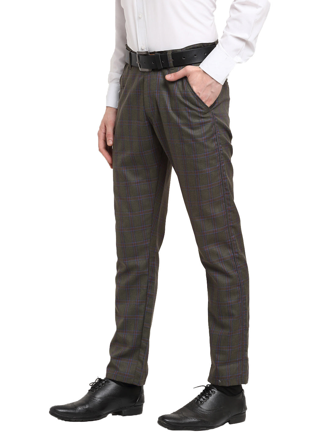 Jainish Men's Black Cotton Checked Formal Trousers ( FGP 267Charcoal ) | Grocsy