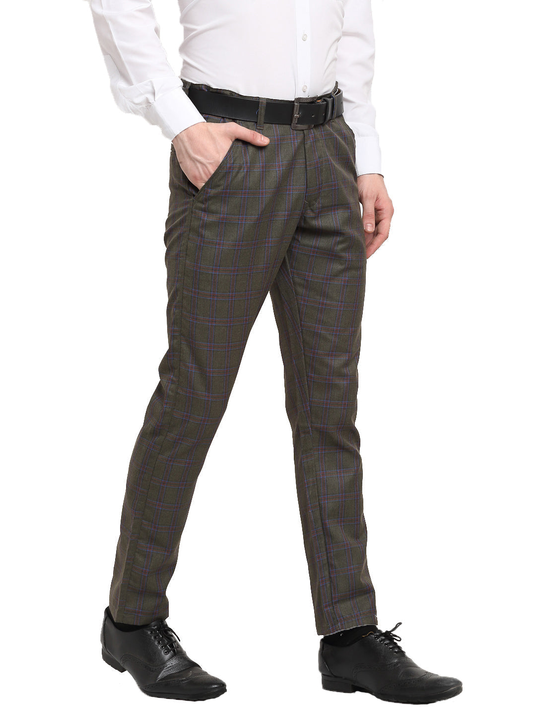 Jainish Men's Black Cotton Checked Formal Trousers ( FGP 267Charcoal ) | Grocsy