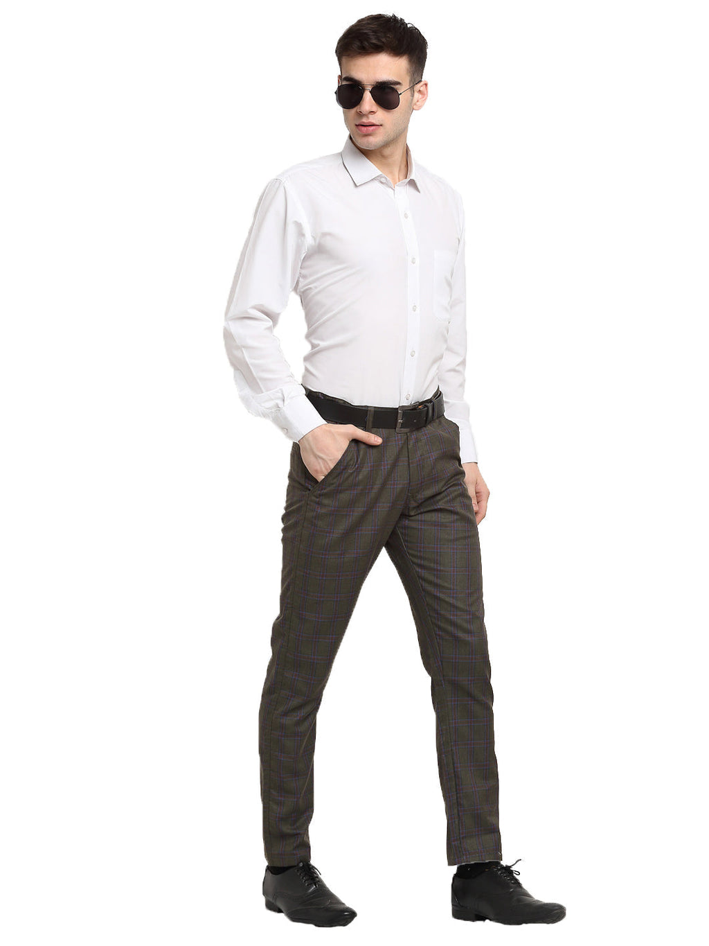 Jainish Men's Black Cotton Checked Formal Trousers ( FGP 267Charcoal ) | Grocsy