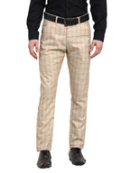 Jainish Men's Cream Cotton Checked Formal Trousers ( FGP 267Cream ) | Grocsy