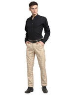 Jainish Men's Cream Cotton Checked Formal Trousers ( FGP 267Cream ) | Grocsy