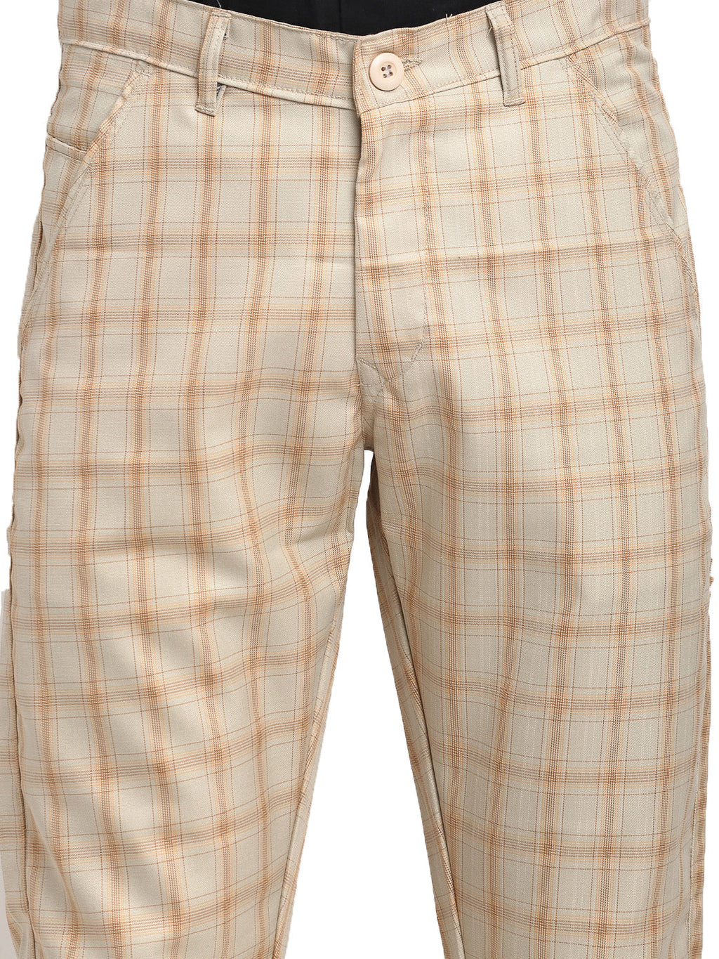 Jainish Men's Cream Cotton Checked Formal Trousers ( FGP 267Cream ) | Grocsy