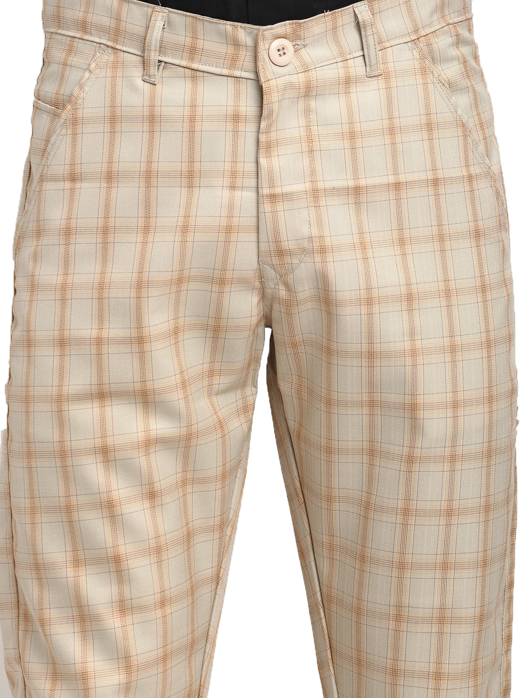 Jainish Men's Cream Cotton Checked Formal Trousers ( FGP 267Cream ) | Grocsy