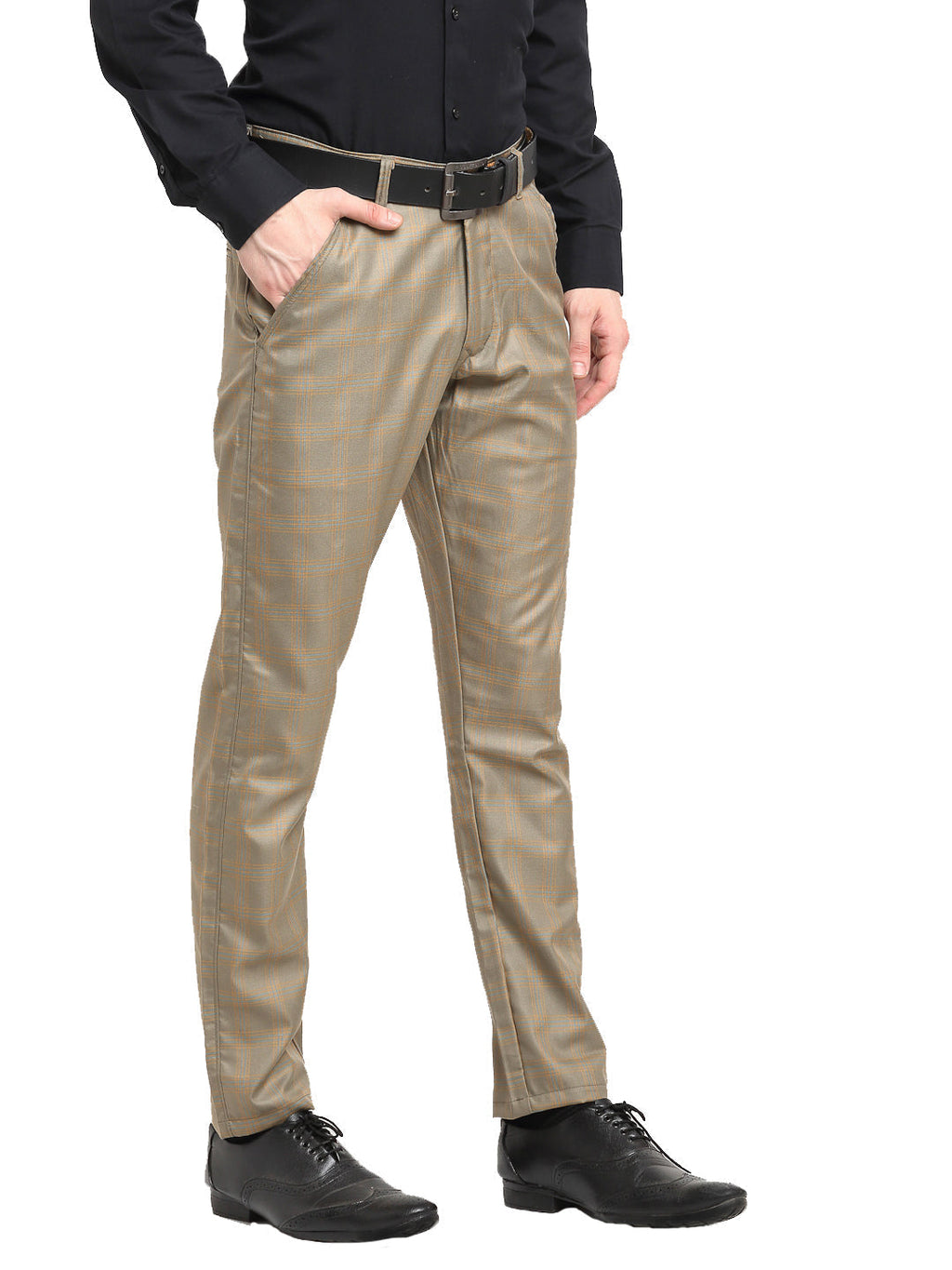 Jainish Men's Brown Cotton Checked Formal Trousers ( FGP 267Dark-Brown ) | Grocsy