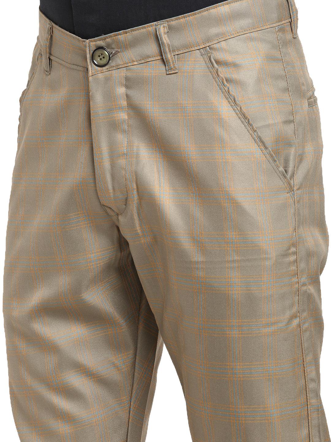 Jainish Men's Brown Cotton Checked Formal Trousers ( FGP 267Dark-Brown ) | Grocsy