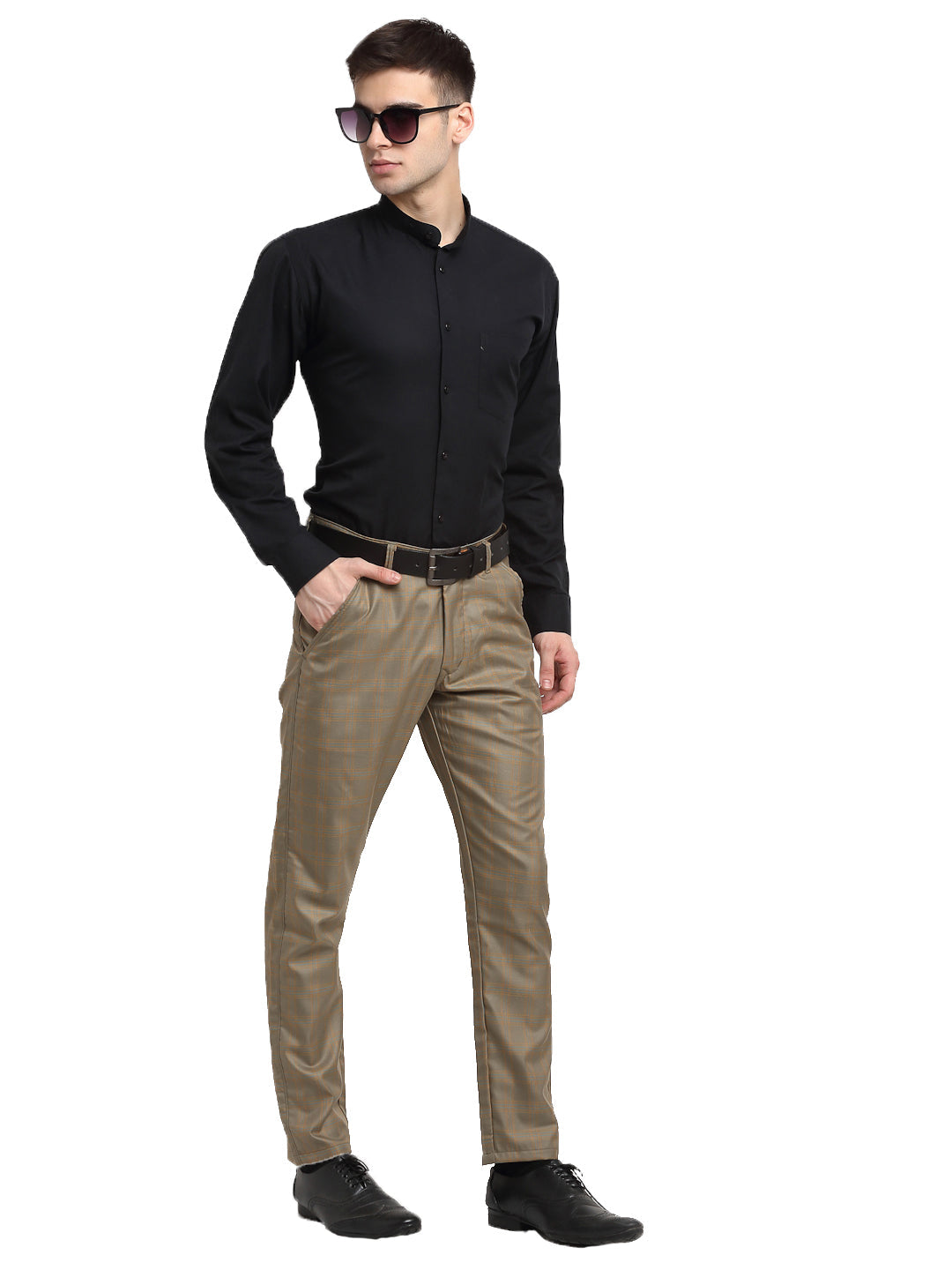 Jainish Men's Brown Cotton Checked Formal Trousers ( FGP 267Dark-Brown ) | Grocsy
