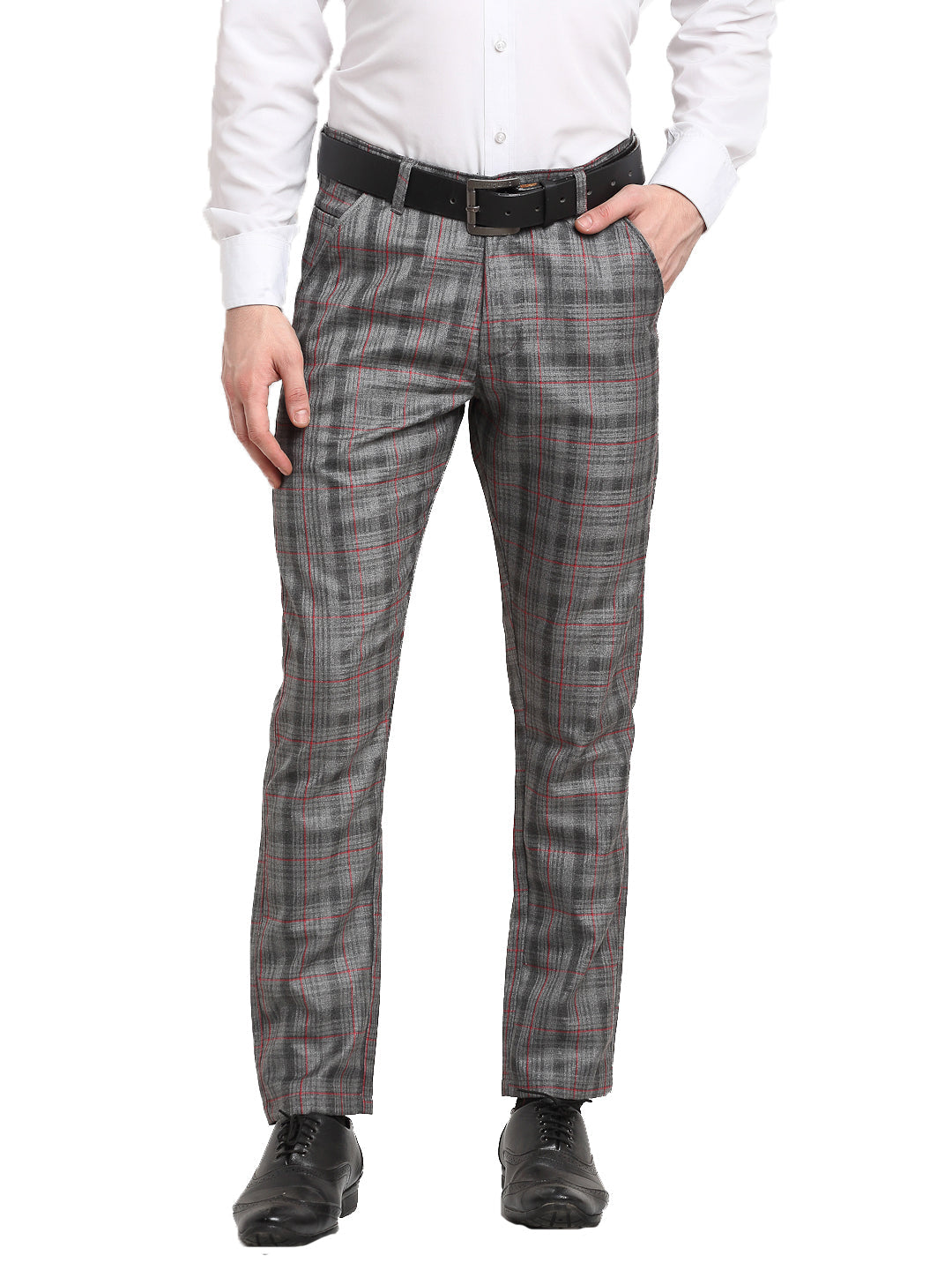 Jainish Men's Grey Cotton Checked Formal Trousers ( FGP 267Grey ) | Grocsy