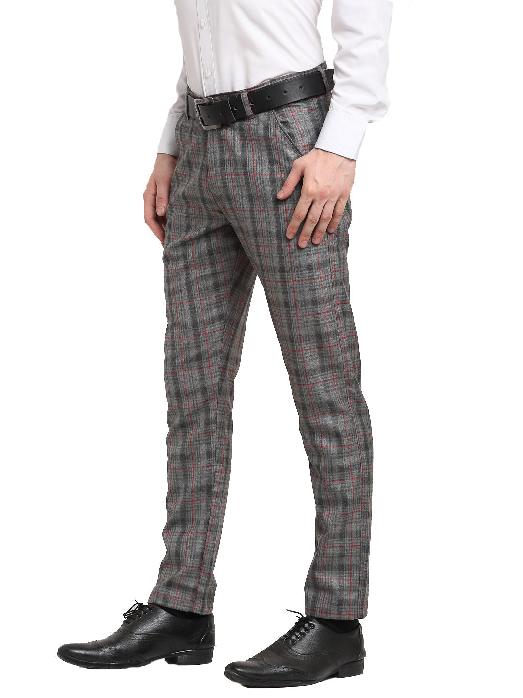 Jainish Men's Grey Cotton Checked Formal Trousers ( FGP 267Grey ) | Grocsy