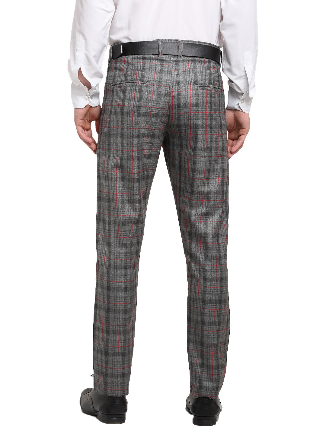 Jainish Men's Grey Cotton Checked Formal Trousers ( FGP 267Grey ) | Grocsy