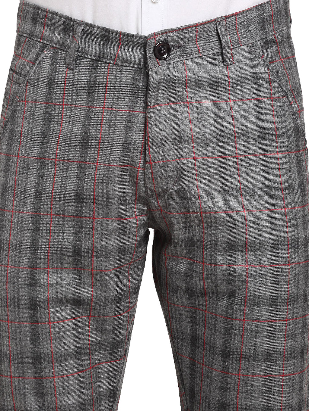 Jainish Men's Grey Cotton Checked Formal Trousers ( FGP 267Grey ) | Grocsy